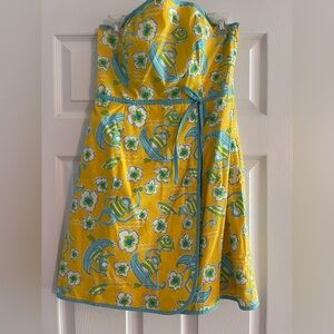 Lilly Pulitzer Yellow and Blue Strapless Dress